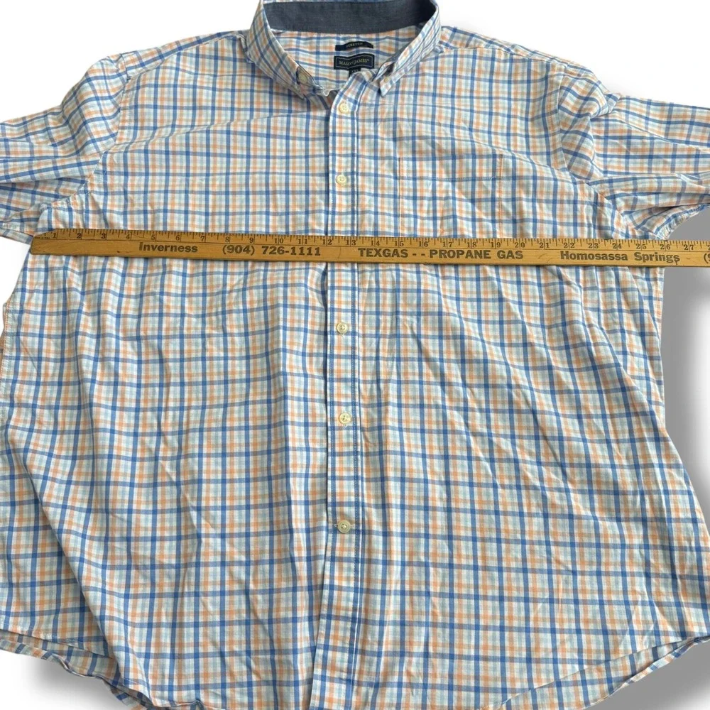 Mason James Mens XXL Plaid Button Down Long Sleeve Stretch‎ Shirt Orange Blue